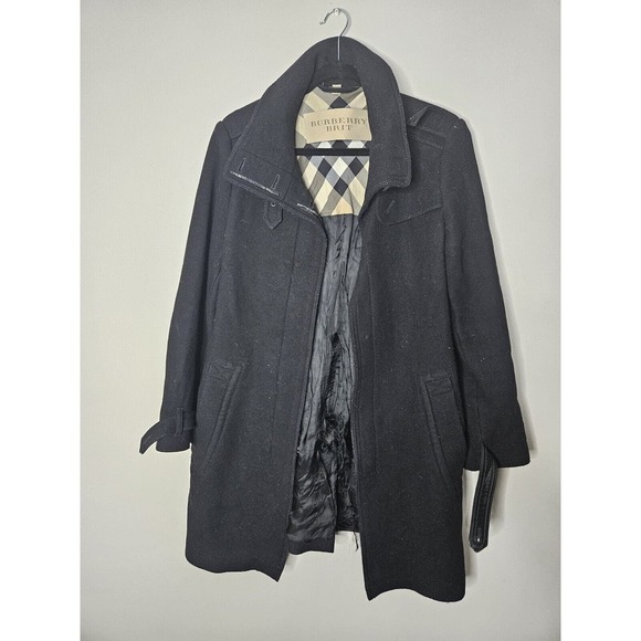Burberry Brit Peacoat Jacket Black Wool Blend Button Front Pocket Womens Size 10 - Picture 1 of 14